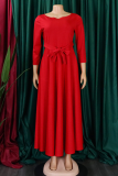Casual Solid Color Pocket Strap Design O Neck Irregular Dresses