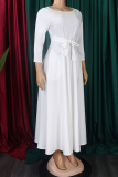 Casual Solid Color Pocket Strap Design O Neck Irregular Dresses