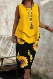 Casual Print O Neck Plus Size Two Pieces