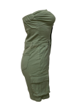 Sexy Solid Color Pocket Buckle Strapless Skinny Rompers