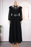 Elegant Solid Color Hollow Out Hot Drill O Neck Long Plus Size Dresses