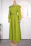 Elegant Solid Color Hollow Out Hot Drill O Neck Long Plus Size Dresses