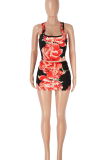 Sexy Print U Neck Sleeveless Two Pieces