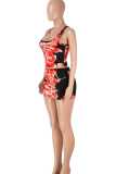 Sexy Print U Neck Sleeveless Two Pieces