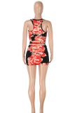 Sexy Print U Neck Sleeveless Two Pieces