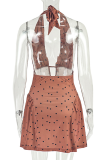Sexy Polka Dot Backless Strap Design Halter A Line Dresses
