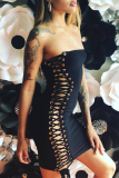 Sexy Solid Color Cross Straps Strapless Wrapped Skirt Dresses