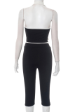 Sexy Solid Color Buttons Backless Halter Sleeveless Two Pieces