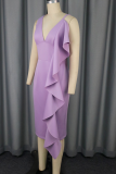 Elegant Solid Color Flounce Spaghetti Strap Long Dresses