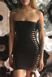 Sexy Solid Color Cross Straps Strapless Wrapped Skirt Dresses