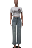 Casual Solid Color Hot Drill Loose Mid Waist Conventional Patchwork Bottoms