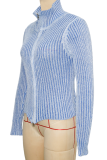 Casual Stripe Zipper Zipper Collar Outerwear
