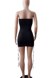 Sexy Solid Color Cross Straps Strapless Wrapped Skirt Dresses
