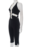 Sexy Solid Color Buttons Backless Halter Sleeveless Two Pieces