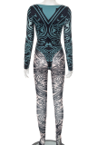 Sexy Print O Neck Long Sleeve Two Pieces