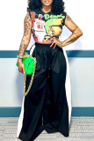 Casual Contrast Loose High Waist Wide Leg Patchwork Bottoms