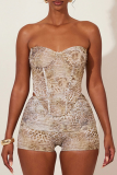 Sexy Leopard Print Backless Strapless Sleeveless Two Pieces