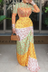 Elegant Print Ruched O Neck Long Dresses