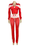 Casual Cross Straps Contrast Spaghetti Strap Long Sleeve Two Pieces