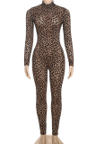 Sexy Leopard Print Turtleneck Skinny Jumpsuits