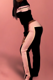 Casual Cross Straps Contrast Spaghetti Strap Long Sleeve Two Pieces
