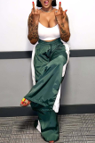 Casual Contrast Loose High Waist Wide Leg Patchwork Bottoms