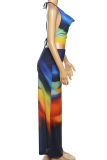 Sexy Gradient Backless Halter Sleeveless Two Pieces