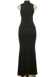 Elegant Solid Color Patchwork Half A Turtleneck Long Dresses