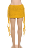 Sexy Solid Color Fringed Trim Regular Mid Waist Patchwork Bottoms