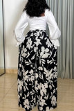 Casual Print Strap Design Square Neck Long Sleeve Two Pieces