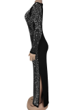 Elegant Solid Color Hot Drill O Neck Long Dresses