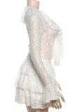 Elegant Solid Color Lace Patchwork V Neck Long Sleeve Two Pieces