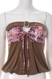 Sexy Print Draw String Strapless T-Shirts