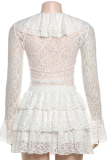 Elegant Solid Color Lace Patchwork V Neck Long Sleeve Two Pieces