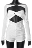 Sexy Solid Color Hollow Out Off Shoulder Skinny Rompers