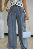 Casual Solid Color Pocket Mid Waist Loose Denim Jeans