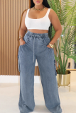 Casual Solid Color Pocket Mid Waist Loose Denim Jeans