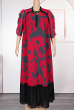 Elegant Print Patchwork O Neck Long Dresses