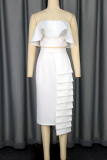 Elegant Solid Color Flounce Strapless Sleeveless Two Pieces