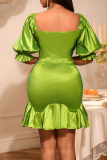 Elegant Solid Color Sequins Flounce Asymmetrical Collar Wrapped Skirt Dresses