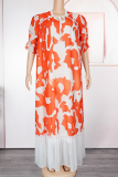 Elegant Print Patchwork O Neck Long Dresses