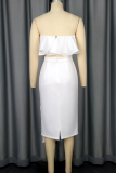 Elegant Solid Color Flounce Strapless Sleeveless Two Pieces