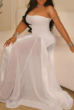 Sexy Solid Color Patchwork Strapless Long Dresses