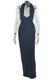 Sexy Solid Color Hollow Out Deep V Neck Long Dresses