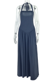 Elegant Solid Color Backless Halter Long Dresses
