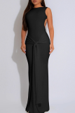 Sexy Solid Color Backless O Neck Long Dresses