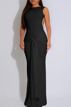 Sexy Solid Color Backless O Neck Long Dresses