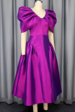 Elegant Solid Color Ruched V Neck Evening Dresses