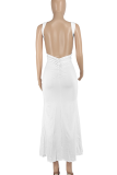 Sexy Solid Color Backless O Neck Long Dresses