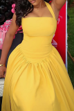 Elegant Solid Color Backless Halter Long Dresses